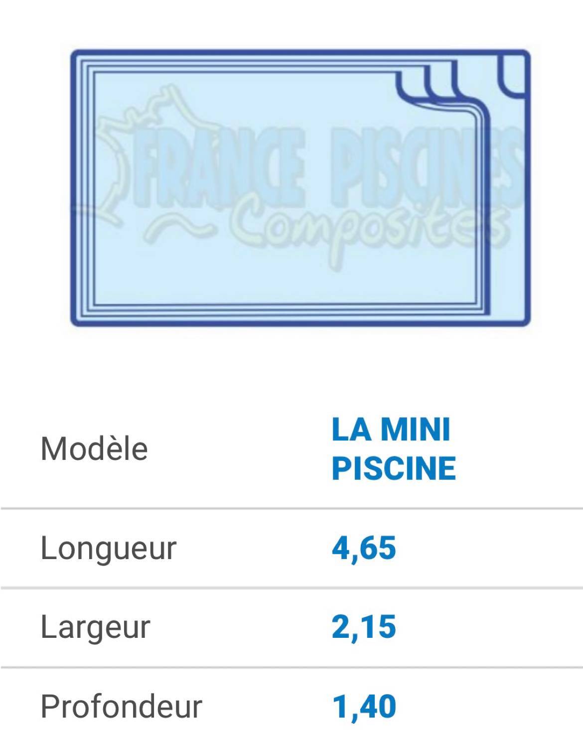 Kit Mini piscine coque polyester avec bloc filtrant évolution : 4,65 X 1,40 - SANS DEMANDE DE TRAVAUX ET NON IMPOSABLE -