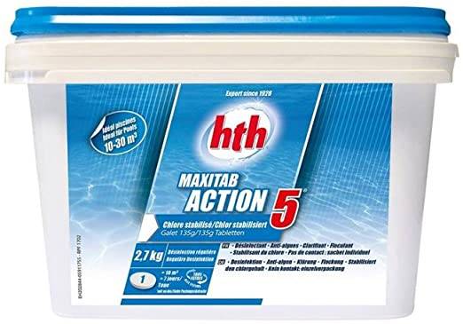 Chlore multifonctions - HTH MAXITAB ACTION 5 - galet 135g - 2,7kg 