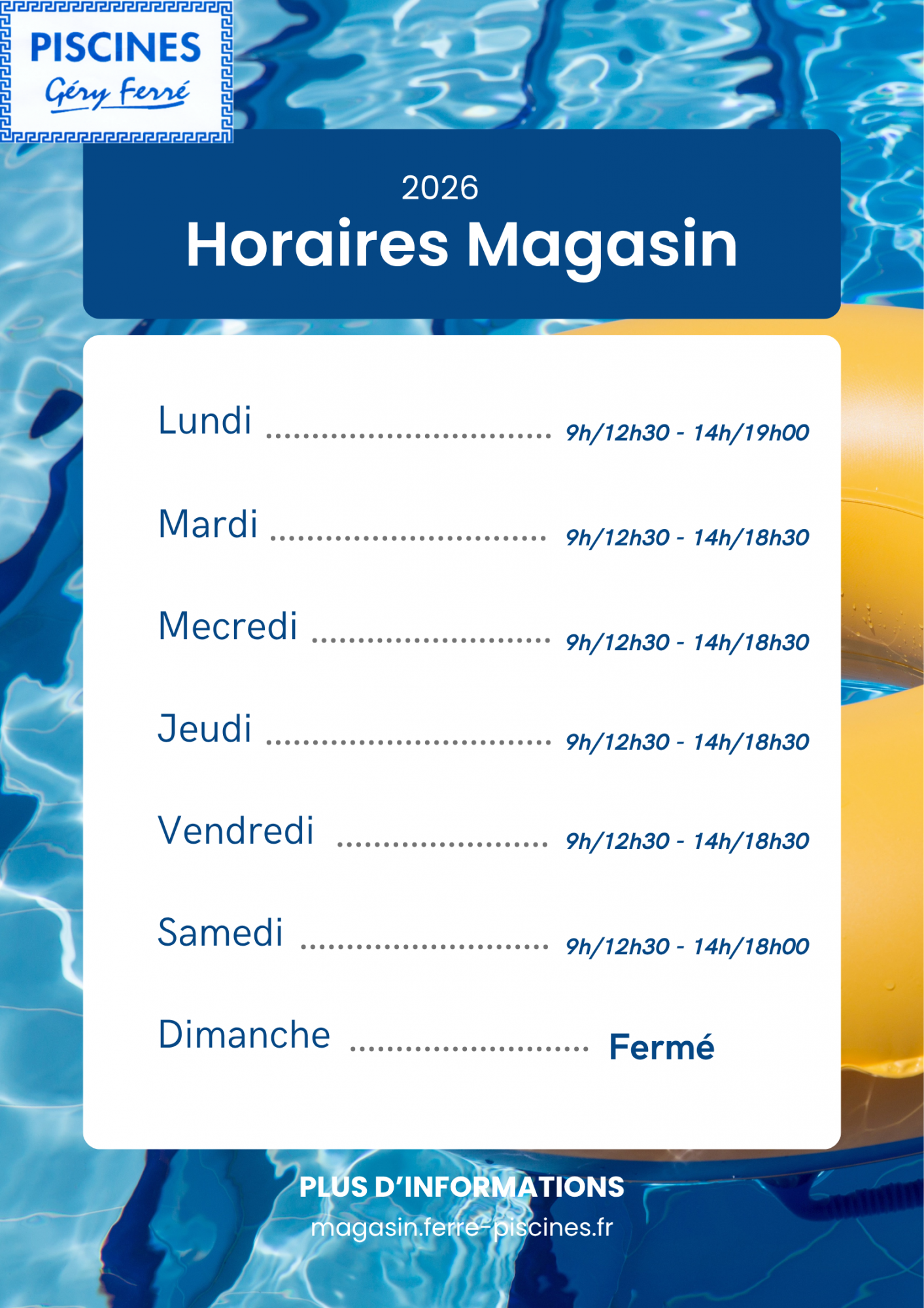 HORAIRES MAGASIN !  