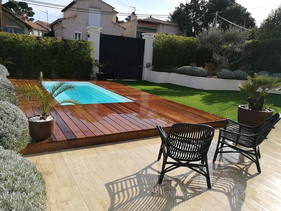 Kit Mini piscine coque polyester avec skimmer filtrant : 4,65 X 1,40 - SANS DEMANDE DE TRAVAUX ET NON IMPOSABLE -