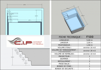 piscine coque 5x3 fond plat