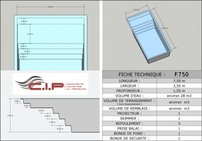 prix piscine coque 7.50x3.50 installée