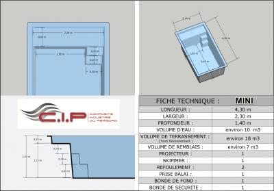 Mini piscine Coques 10m² - Fusion (4.3m x 2.3m x 1.4m)